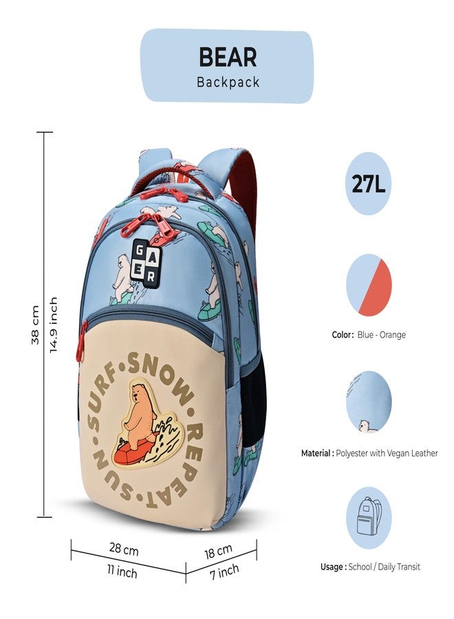 Gear Bear 3 Compartment Backpack 15"/21L Small Water Resistant School Bag/Casual 3 Compartment Backpack/Daypack/Kids Bag for Boys/Girls (Sky Blue-Orange) - Image 2